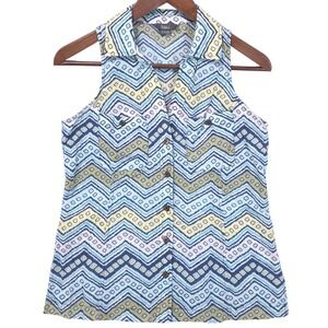 Royal‎ Robbins Chevron Sleeveless Button Down Shirt Womens S Blue Green Coastal